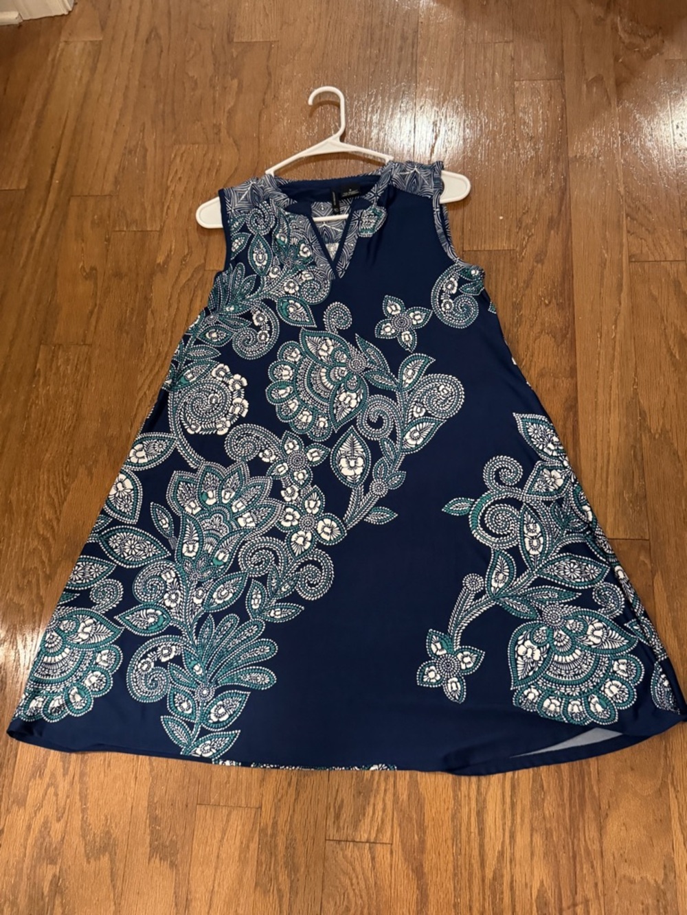 Navy Floral A-Line Sleeveless Dress